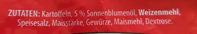 Speisezeit Kartoffel-Wedges ingredients label