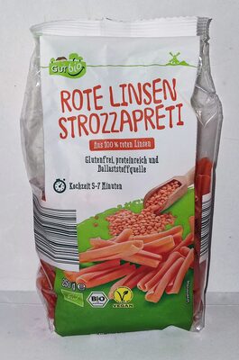 Bio-Strozzapreti aus roten Linsen front packaging