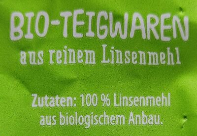 Bio-Strozzapreti aus roten Linsen ingredients label