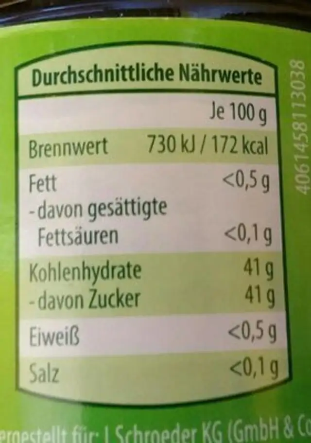 Wild-Preiselbeeren nutrition facts table