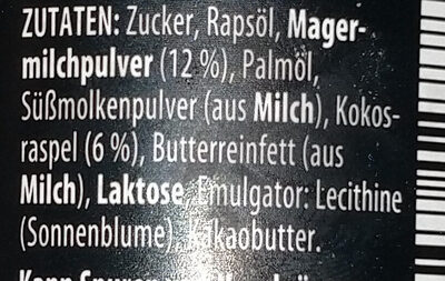 Weisse Kokoscreme ingredients label