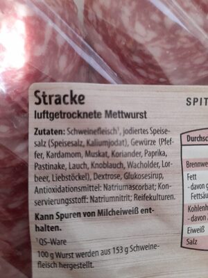 Stracke Luftgetrocknete Mettwurst ingredients label