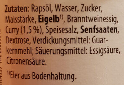 Curry-Creme ingredients label