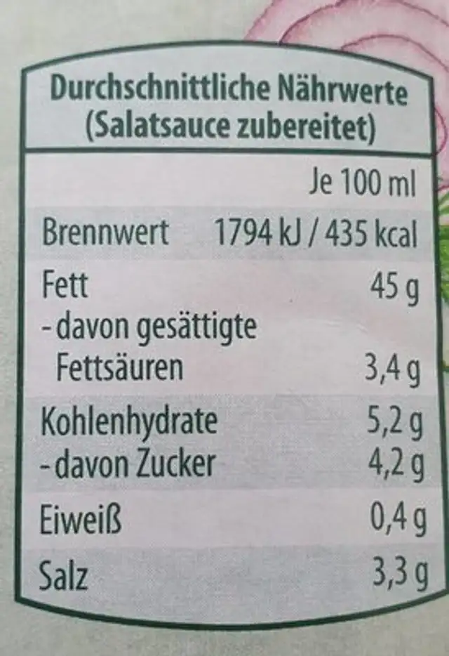 Dill-Kräuter fix nutrition facts table