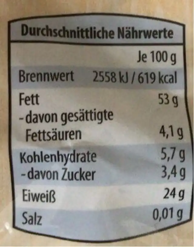 Mandel Gehobelt nutrition facts table