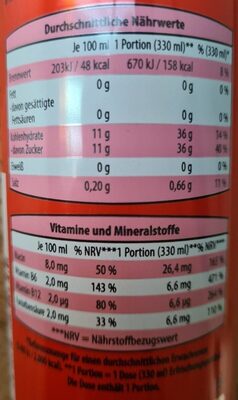 Flying Power Energydrink - Regular nutrition facts table