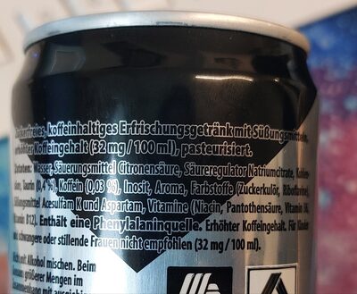 Flying Power Energydrink - Zero ingredients label