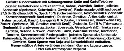 Rinderroulade mit Schmorgemüse-Soße und Kartoffelpüree ingredients label