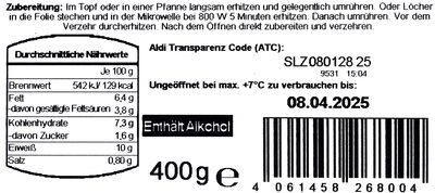 Rinderroulade mit Schmorgemüse-Soße und Kartoffelpüree nutrition facts table