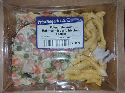 Putenbraten mit Rahmgemüse und frischen Spätzle front packaging
