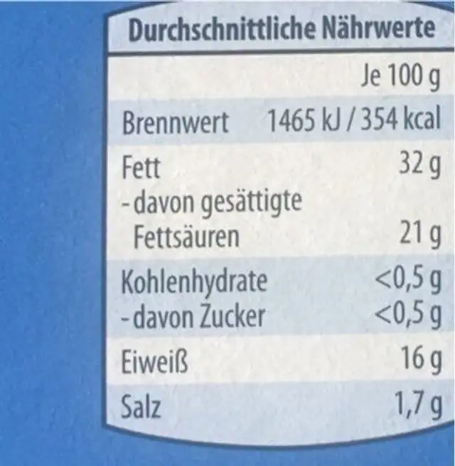 Sütőben süthető sajt nutrition facts table