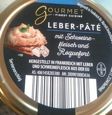 Leber-Pâté mit Schweinefleisch und Roquefort front packaging