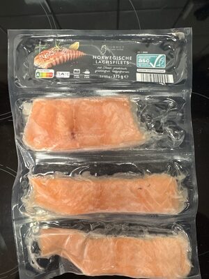 ALDI FISCH GOURMET FINEST CUISINE Norwegische Lachsfilets Mit Haut praktisch grätenfrei; ASC-zertifiziert Aus der Tiefkühlung Dauertiefpreis 6.99€ 3x125-g-Packung 1kg 18.64€