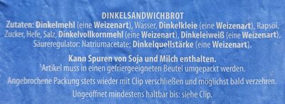Dinkel-Sandwich ingredients label