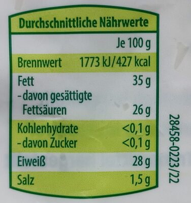 Bio-Reibekäse - Bergkäse nutrition facts table
