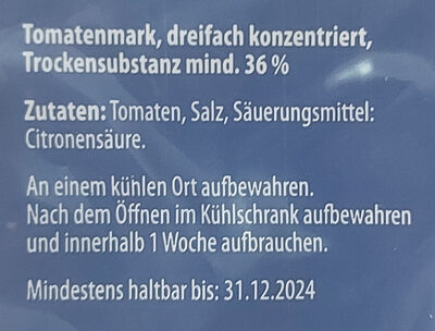 Tomatenmark ingredients label