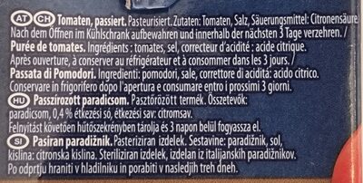 passierte Tomaten ingredients label