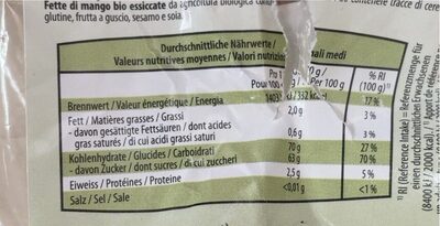 Tranches de mangue bio nutrition facts table