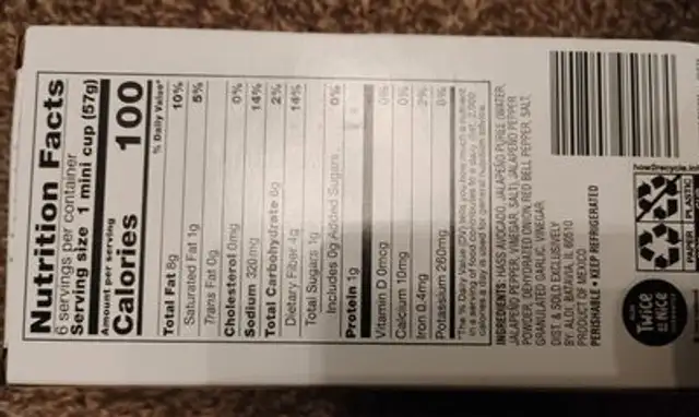 Guacamole ingredients label