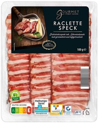ALDI GOURMET FINEST CUISINE KÄSE Raclette-Speck  Ideale Scheibendicke fürs Raclette     Aus der Kühlung 1.79 * 100-g-Packung kg = 17.90 202311270288.jpeg