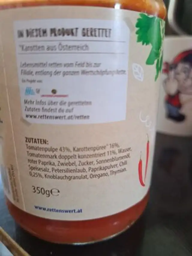 Gerettete Karotte ingredients label