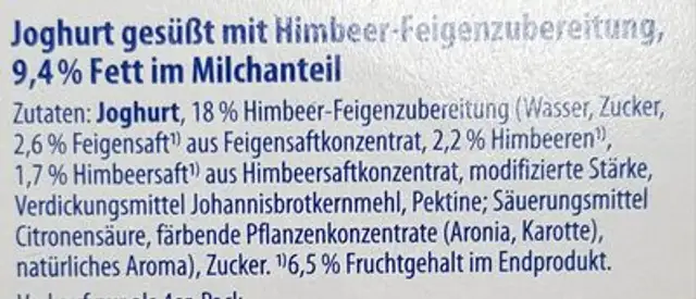 Joghurt nach Griechischer Art - Himbeer-Feige ingredients label