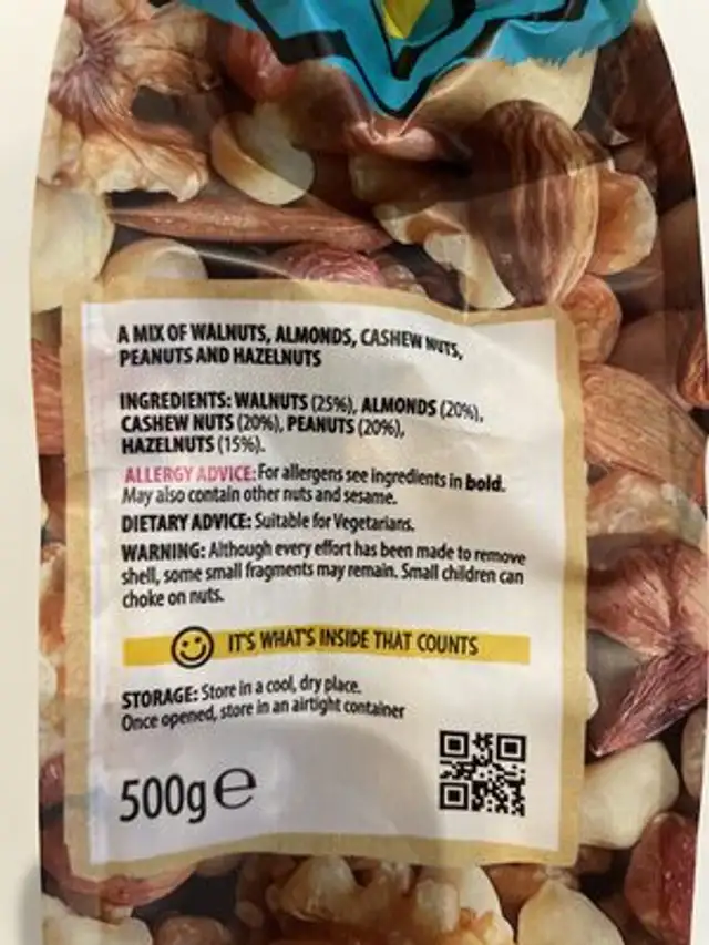Mixed Nuts ingredients label