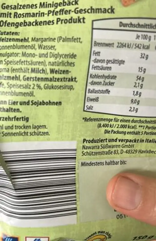 Crunchy Bites - Rosmarin-Pfeffer-Geschmack nutrition facts table