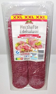 ALDI GUT DREI EICHEN Edelsalami XXL Geräuchert Aus der Kühlung 1.69€ 180-g-Packung 1kg 9.39€