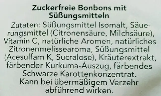 Kräuterli - Zitronenmelisse ingredients label