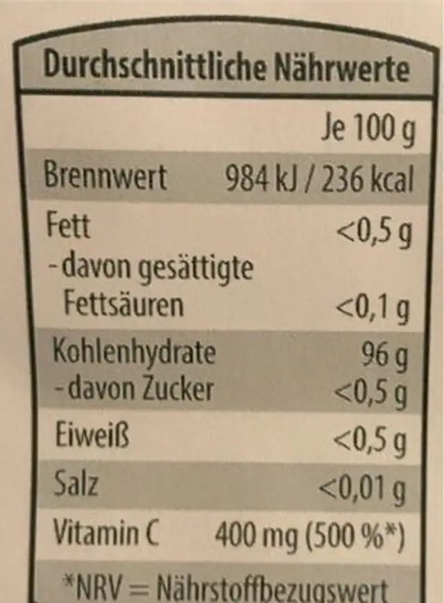 Kräuterli - Zitronenmelisse nutrition facts table