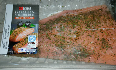 Lachsfilet-Seite mit Haut - mediterran front packaging