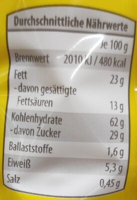Doppelino Zitrone nutrition facts table