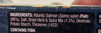 mixed herb Atlantic salmon fillets ingredients label