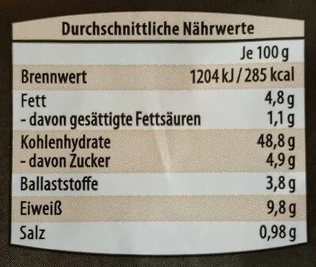 Grillino Flatbread - Natur nutrition facts table