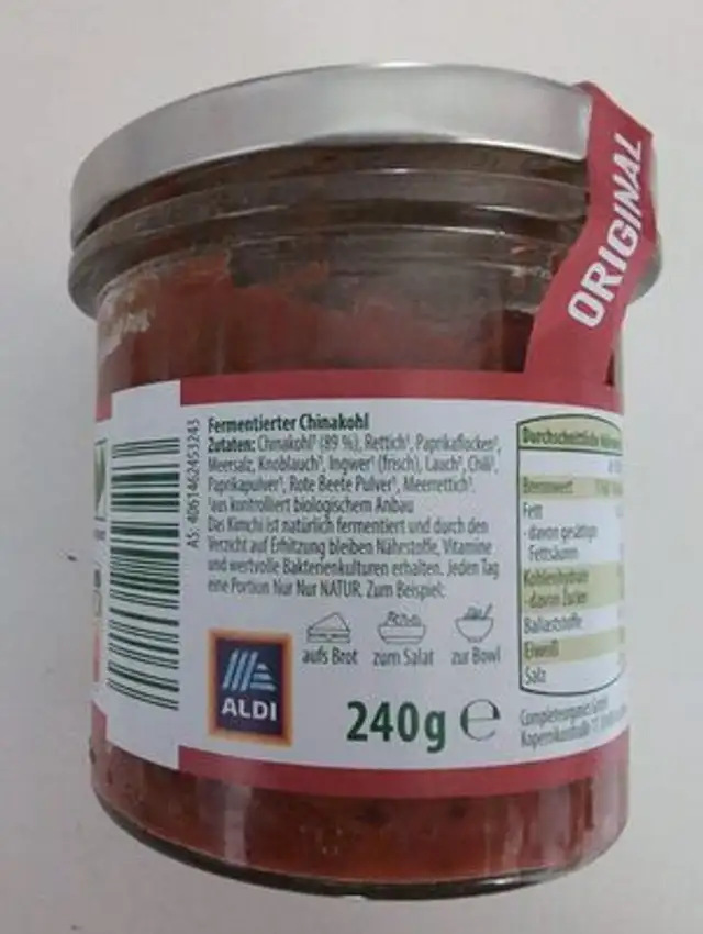 Bio-Kimchi Original ingredients label