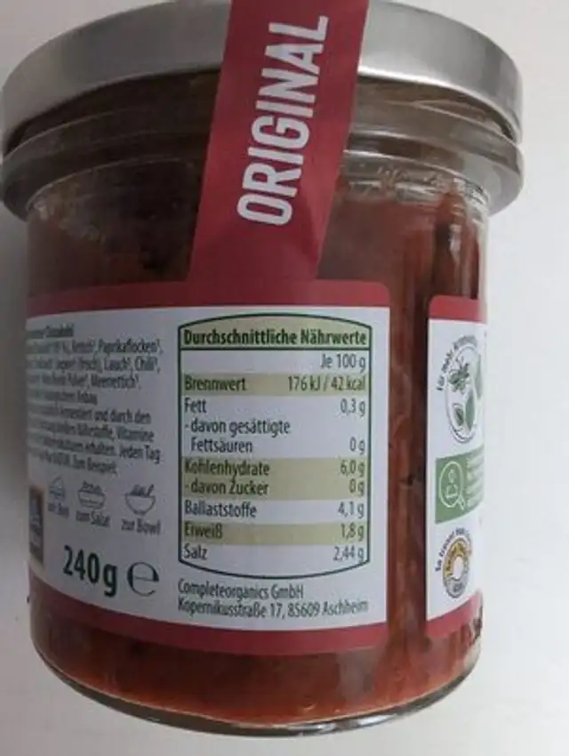 Bio-Kimchi Original nutrition facts table