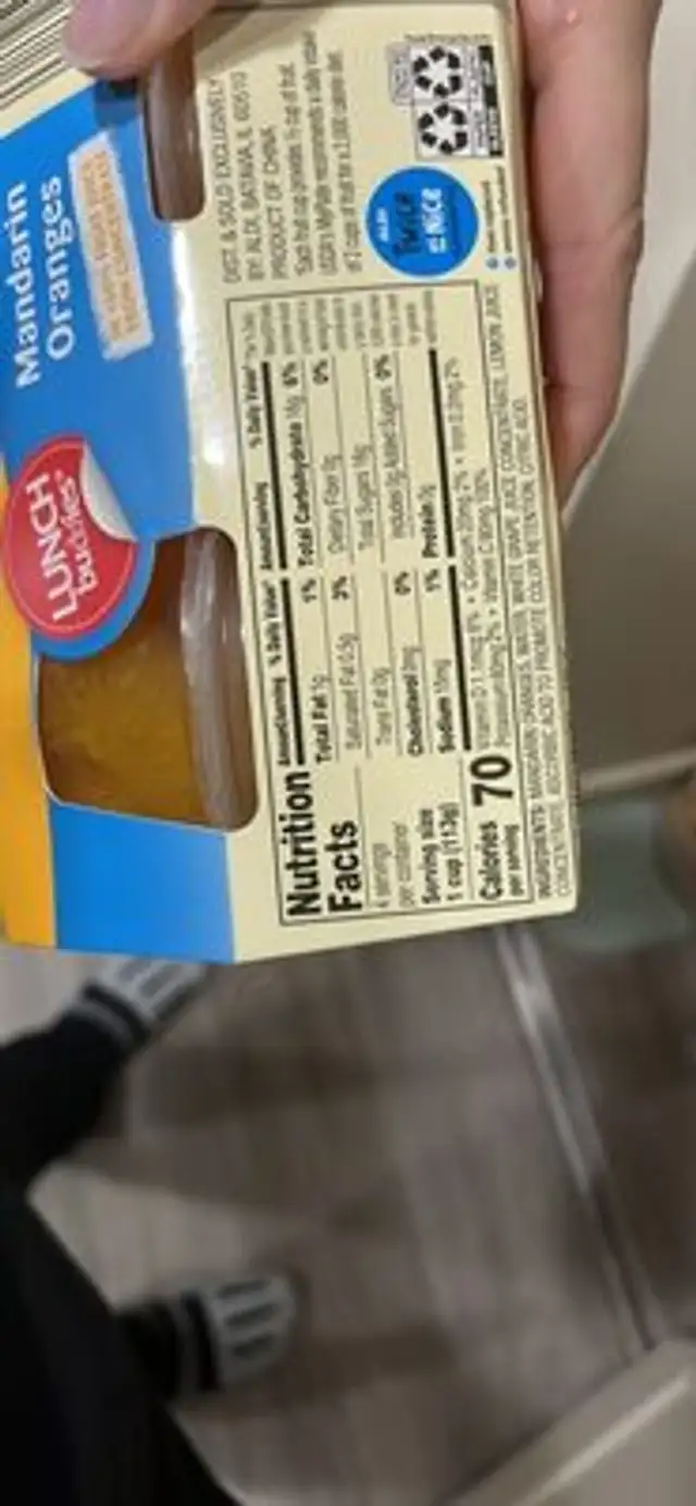 Mandarin Oranges nutrition facts table