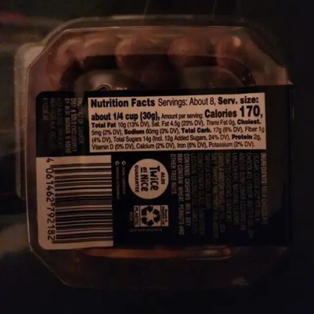 Sea Salt Cashews Milk Chocolate nutrition facts table