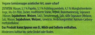 Vegane Sauer-Scharf-Suppe ingredients label