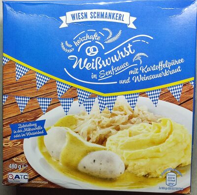 Weißwurst in Senfsauce mit Kartoffelpüree und Weinsauerkraut front packaging