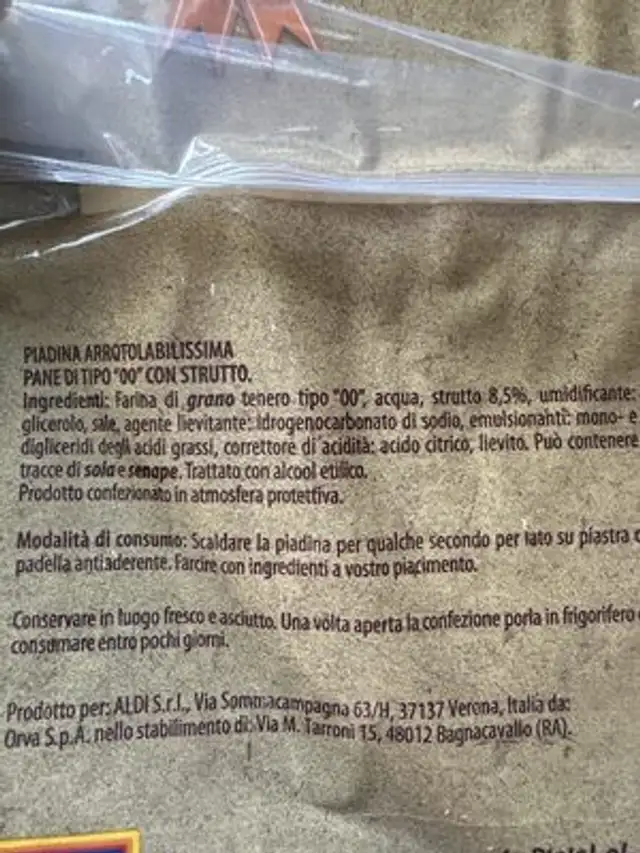 piadina arrotolatissima sfogliata la cesta ingredients label
