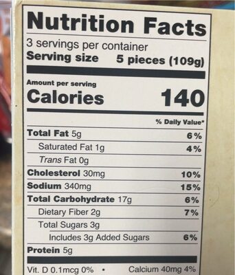 Shrimp & Avocado Roll nutrition facts table