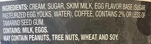 coffee super premium ice cream ingredients label