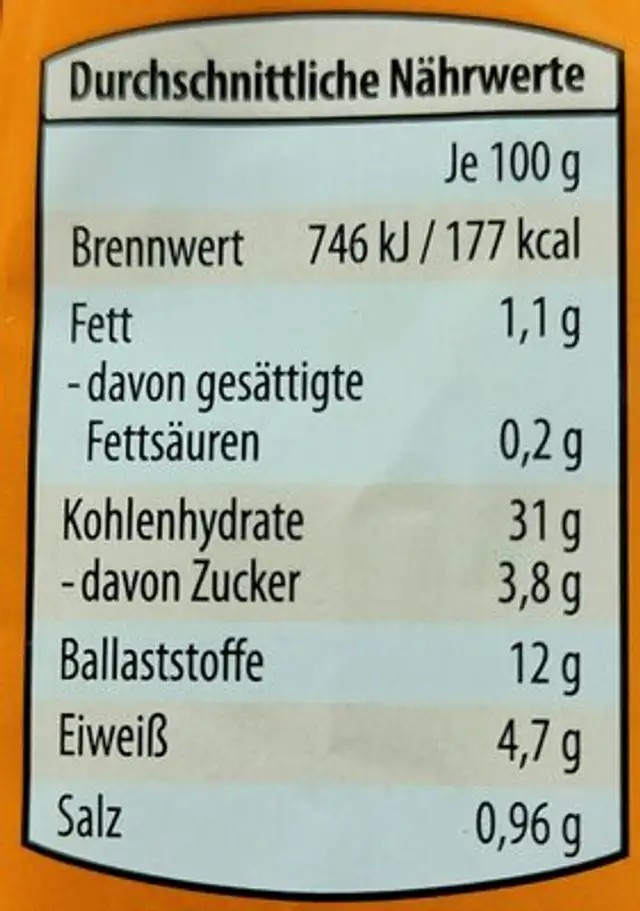 Vollkorn-Bauernbrot, hell nutrition facts table