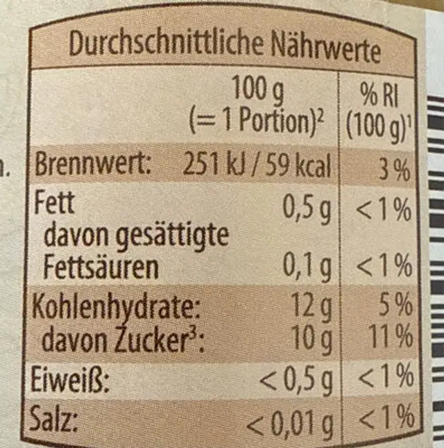 Apfelmusmus mit Birne nutrition facts table