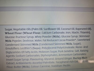 Snowy Road mini Bites ingredients label