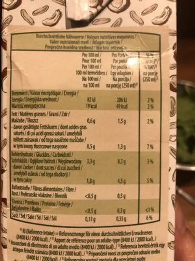 Kokosdrink nutrition facts table
