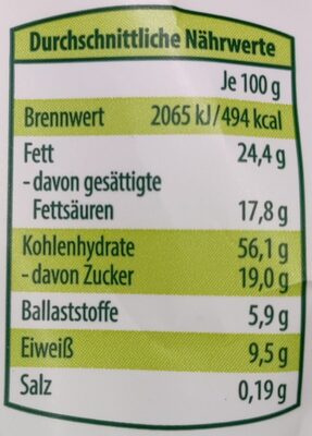 Bio-Hafertaler Kakaonibs & Kakao nutrition facts table