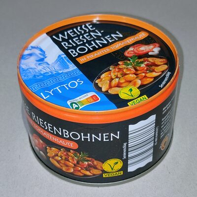 Weiße Riesenbohnen in pikanter Tomatensauce front packaging
